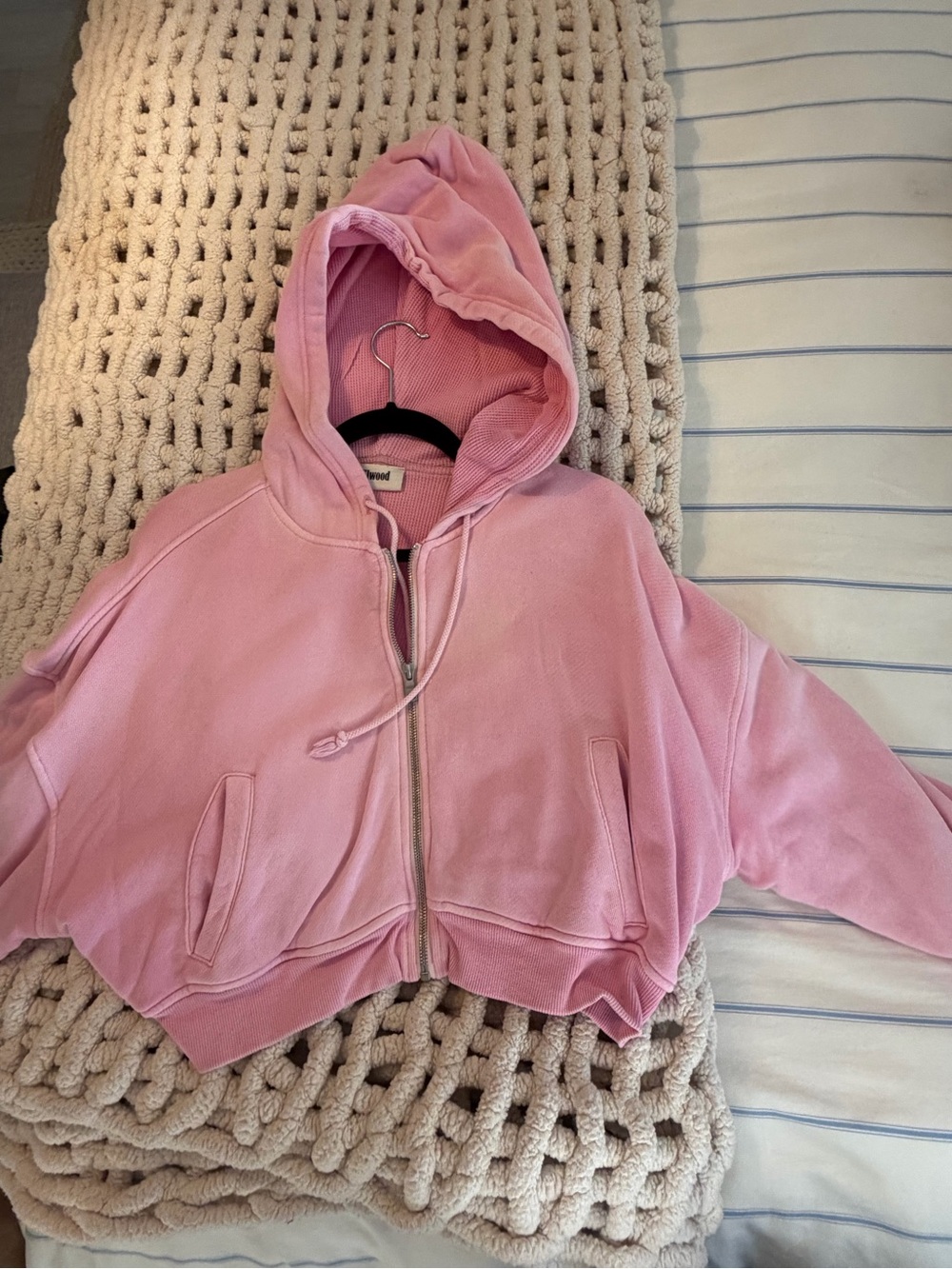 Pink Cropped Zip Hoodie Sweatshirt - Unbranded